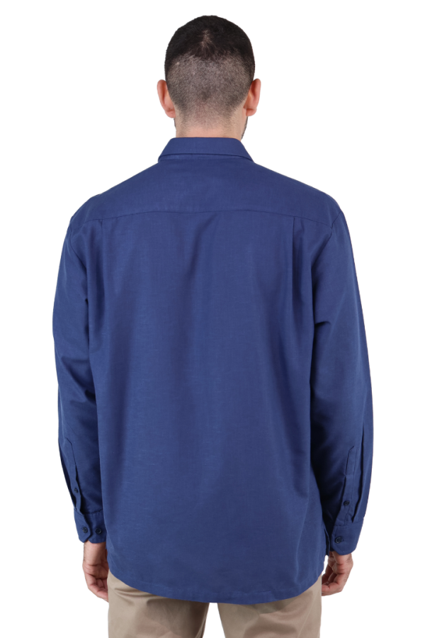 Guayabera Corte Clasico Azul Marino Manga Larga Con Alforza Textura Lino Para Hombre